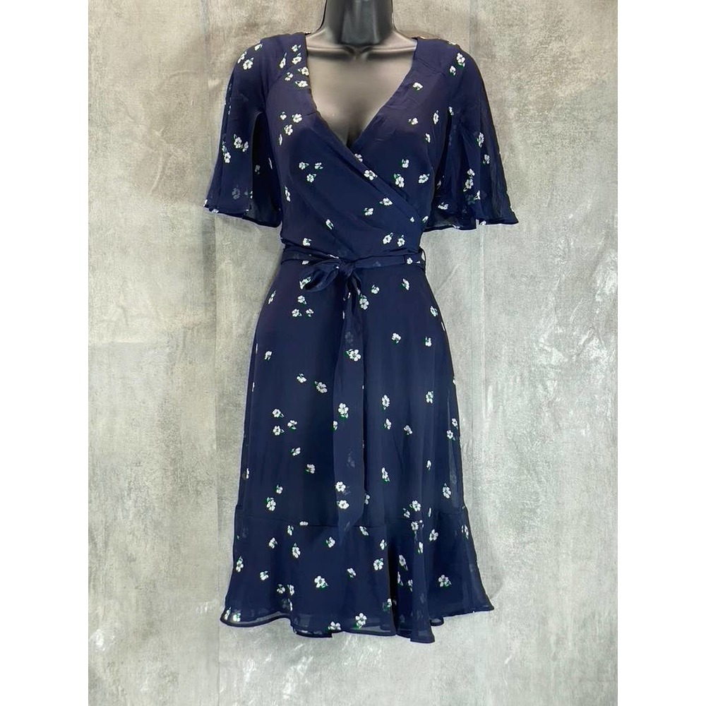 DKNY Navy Floral Wrap Mini Dress